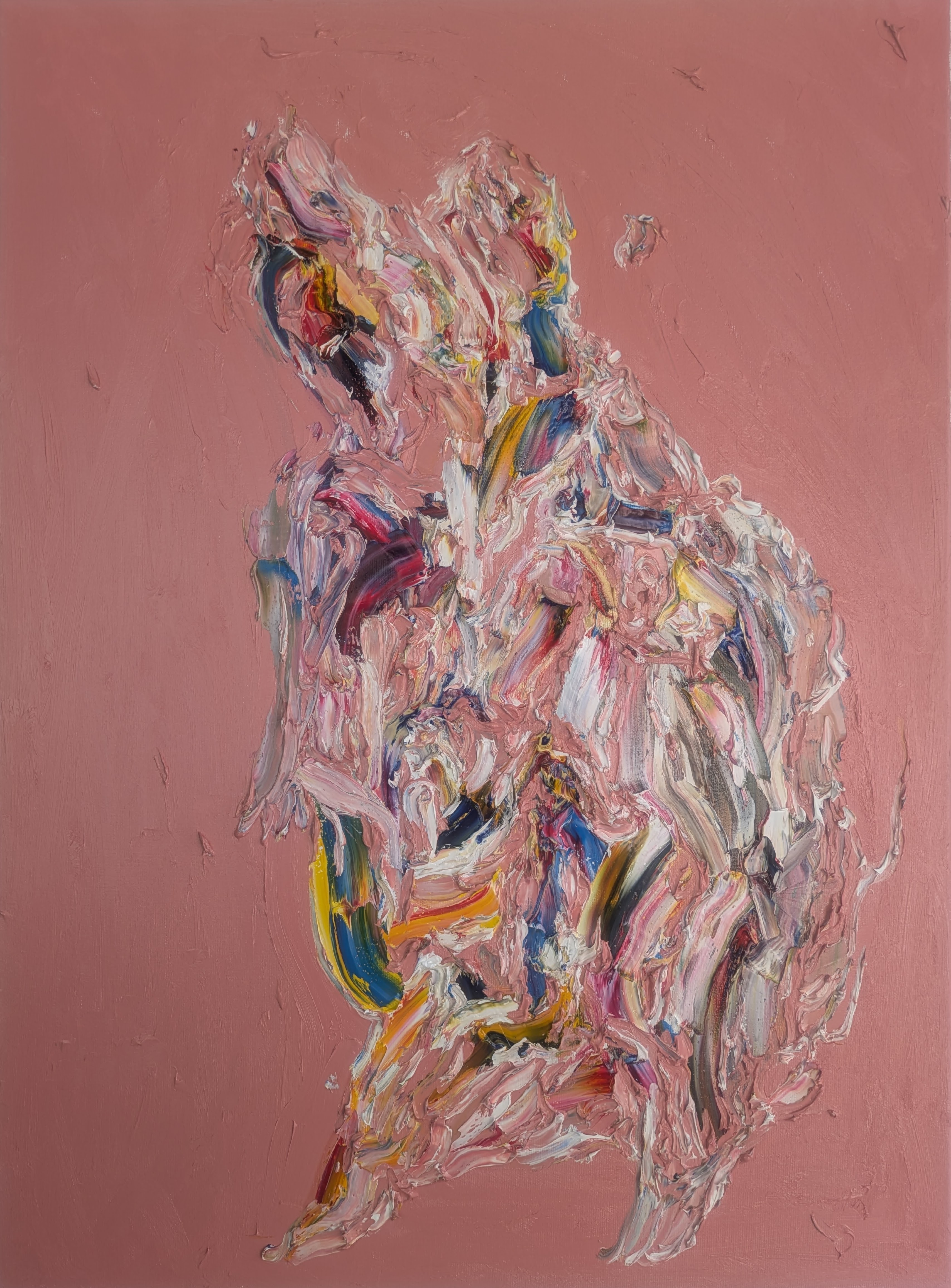 Treeskulltown — Piece No. XI: The Witness of Haptic Isolation, central panel of the Symbiosis triptych, Subrealist oil on canvas with heavy palette-knife impasto.
