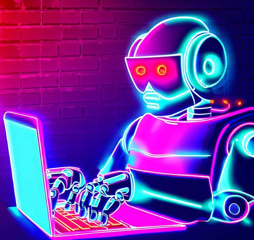 illustration of a robot using a laptop