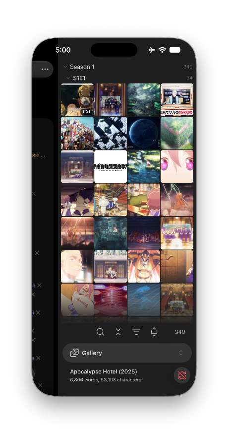 Gallery mobile sidebar with image and video thumbnails