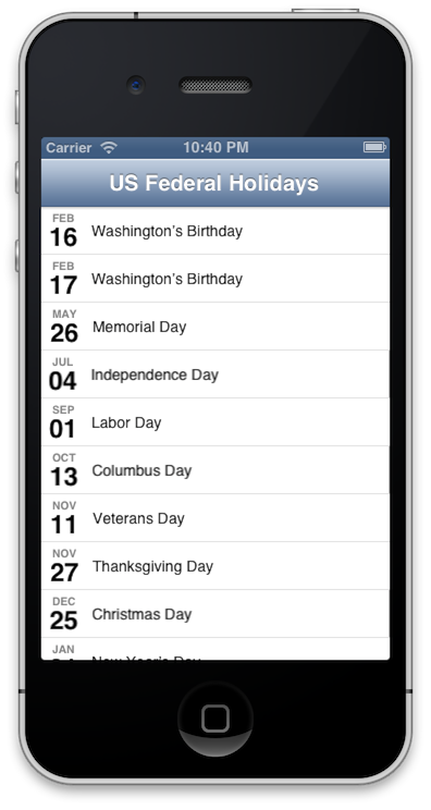 GitHub theandrewdavis/ios google calendar: Example table view of a