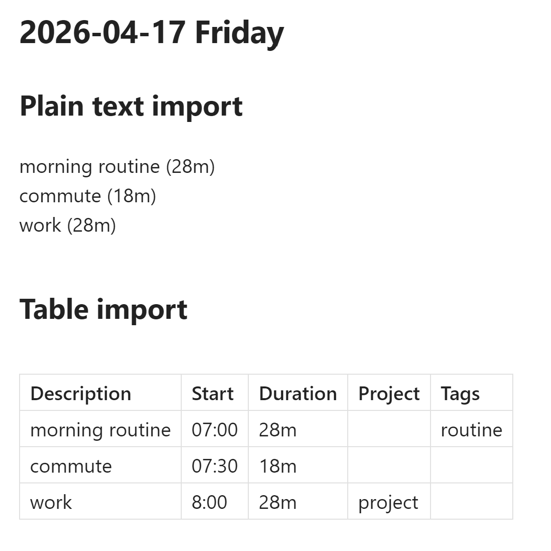 Toggl Import demo