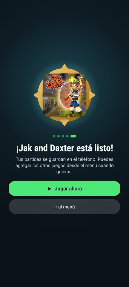 Instalación terminada: la portada de Jak and Daxter sale del orbe y el botón Jugar ahora