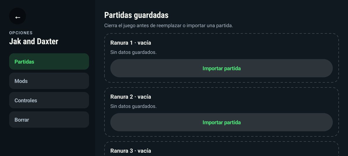 Opciones del juego: partidas guardadas, mods, controles y borrar