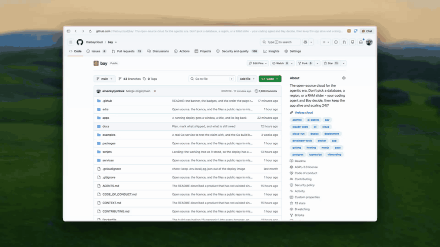 Starring the thebaycloud/bay repository on GitHub