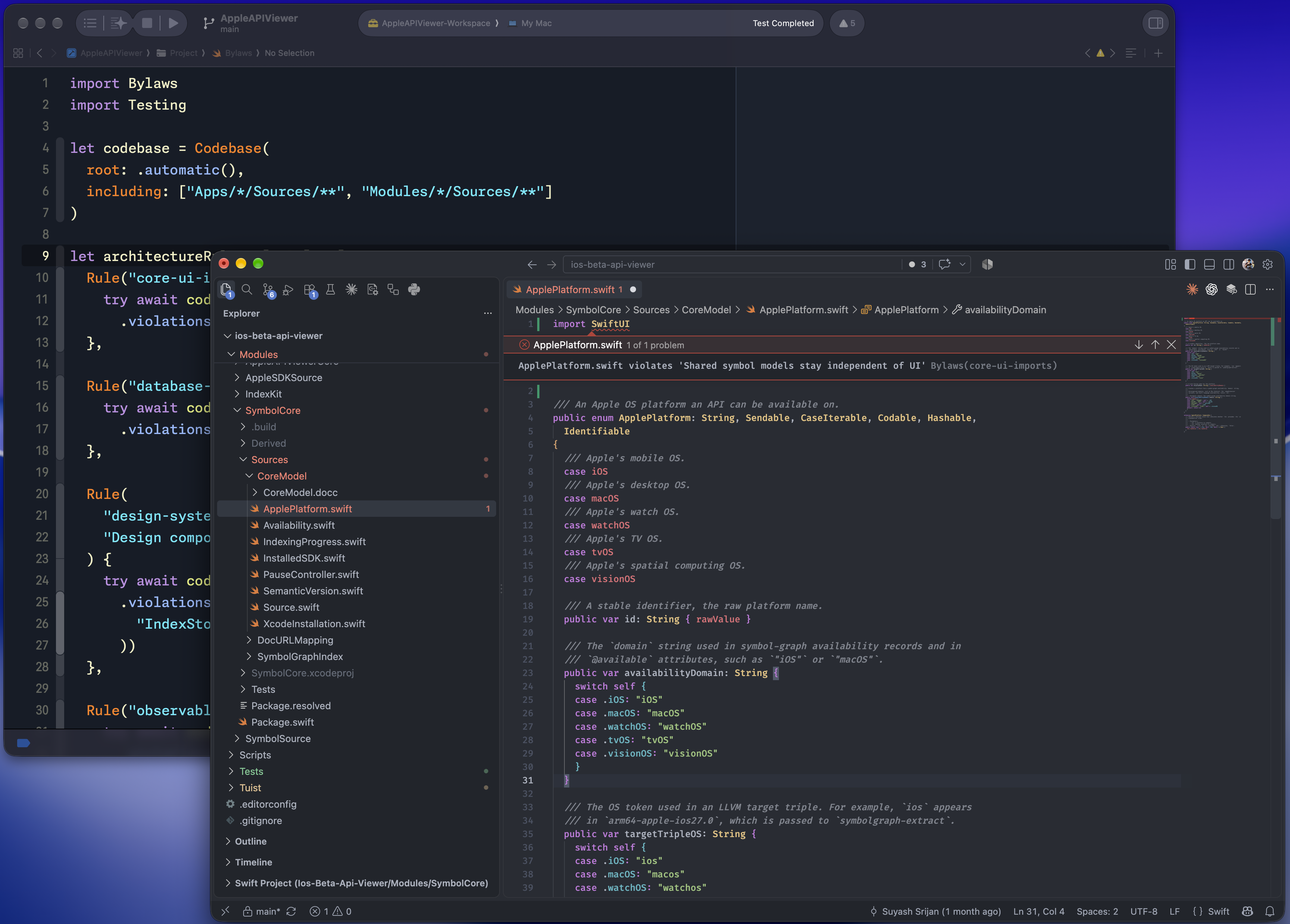 Rules in Xcode and a violation in VS Code