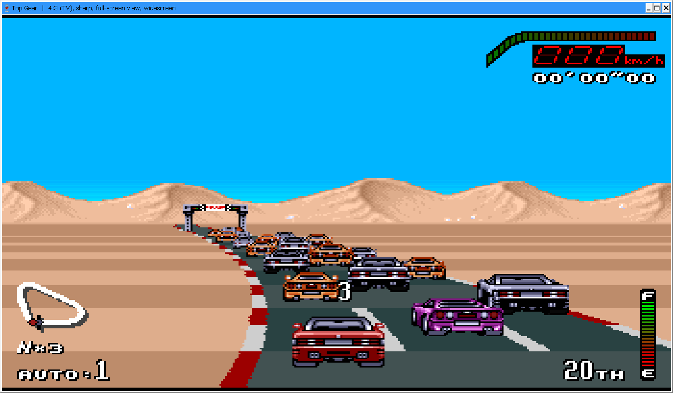 The game in a window on Windows, widescreen and full view on