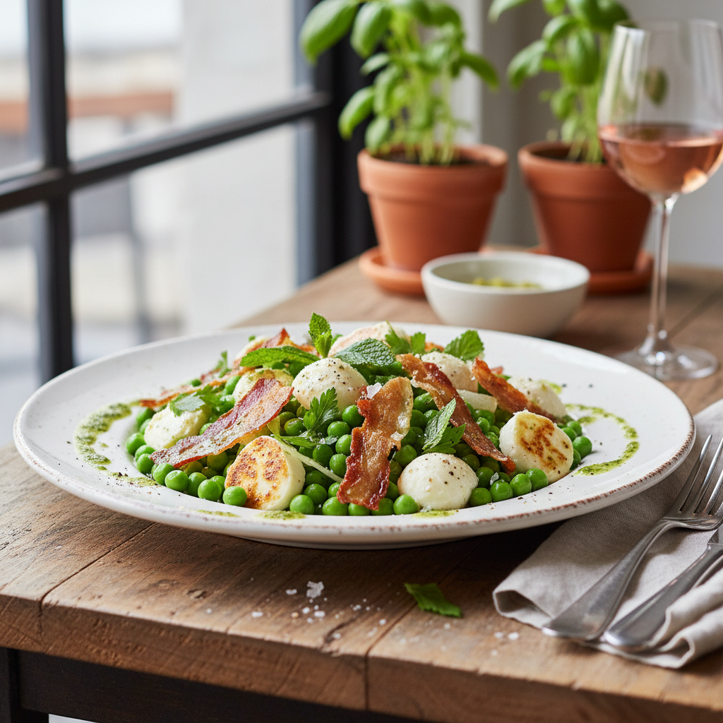 Crisp Prosciutto, Pea & Mozzarella Salad with Mint Vinaigrette