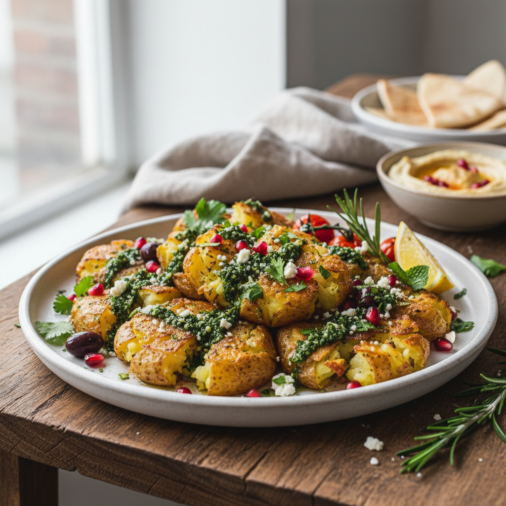 Crispy Smashed Potatoes with Herb Oil
