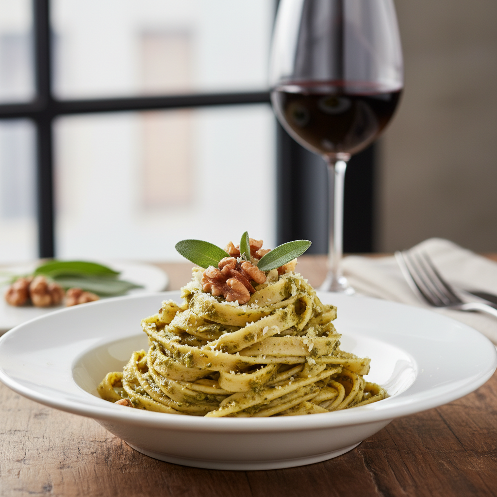 Fettuccine with Walnut & Sage Pesto