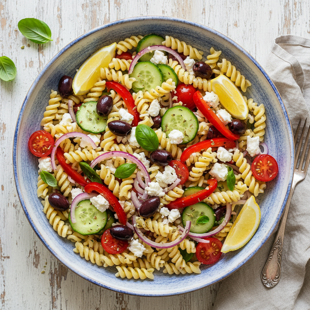 Greek Pasta Salad with Lemon Herb Vinaigrette