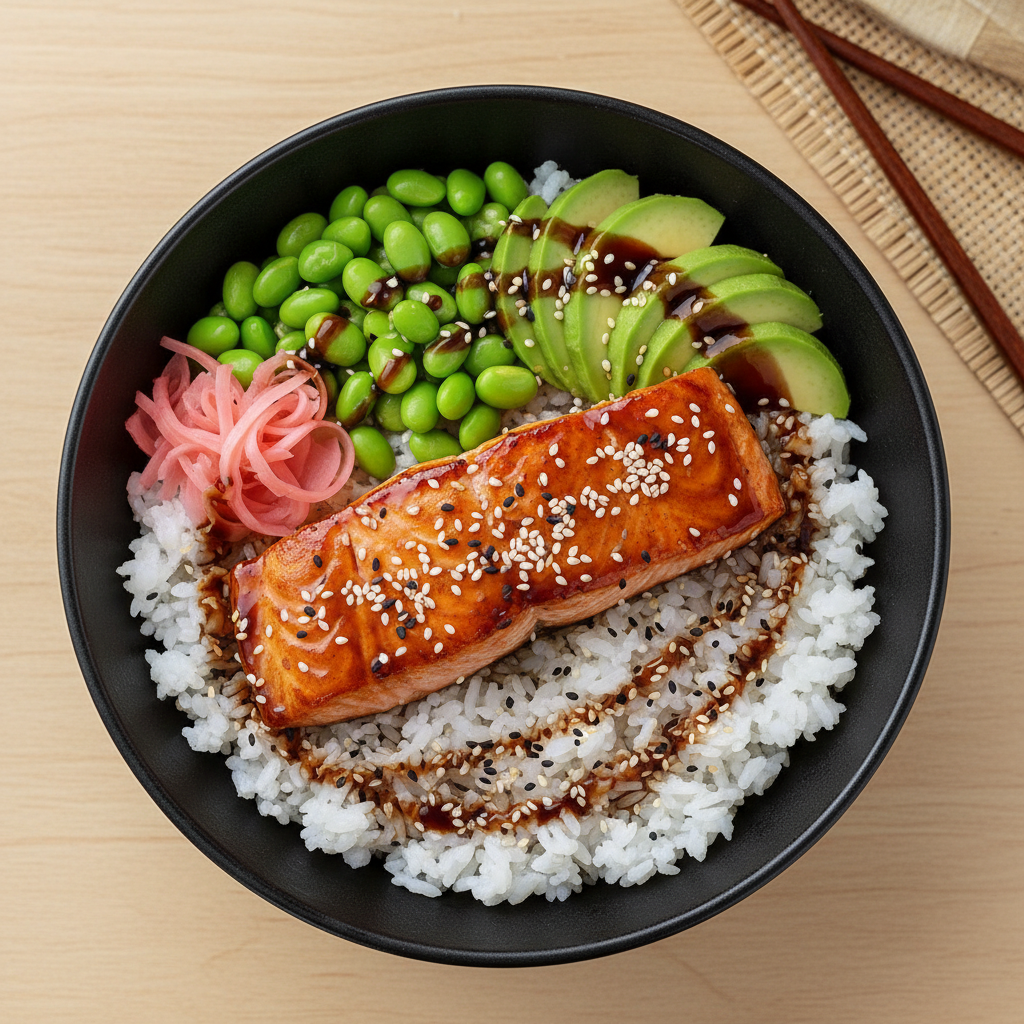 Japanese Teriyaki Salmon Rice Bowl