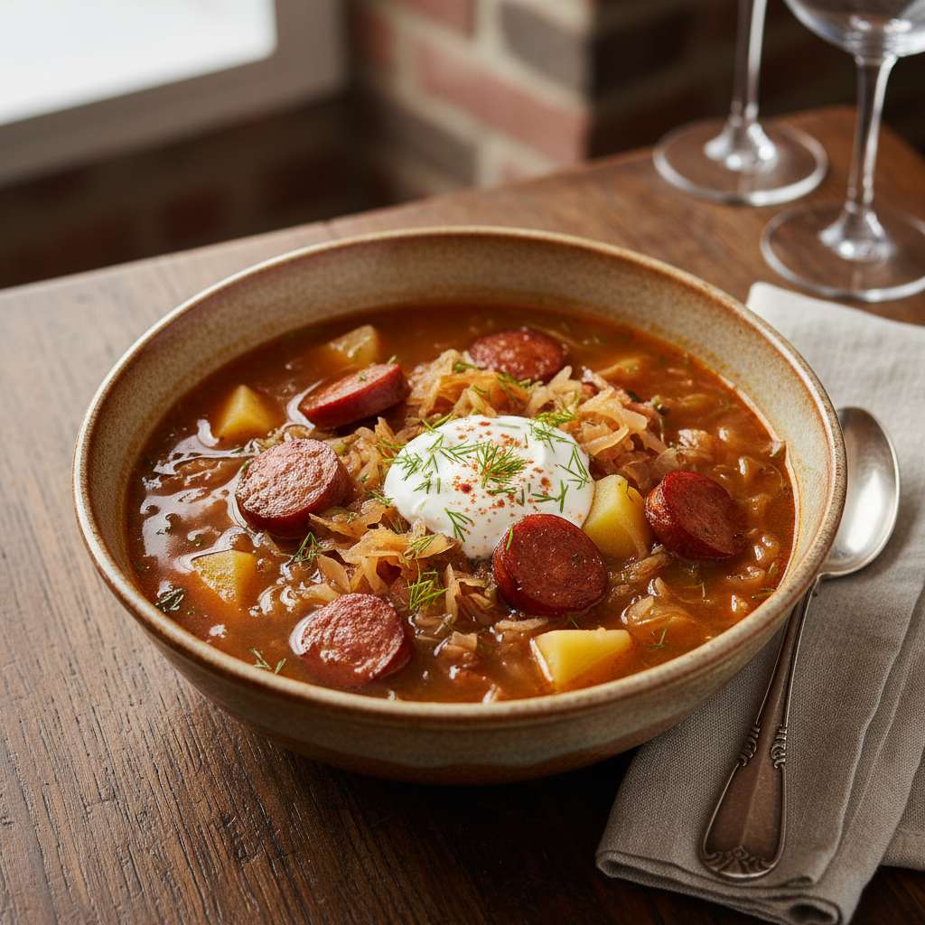 Kapusniak (Polish Potato, Kielbasa, and Cabbage Soup)