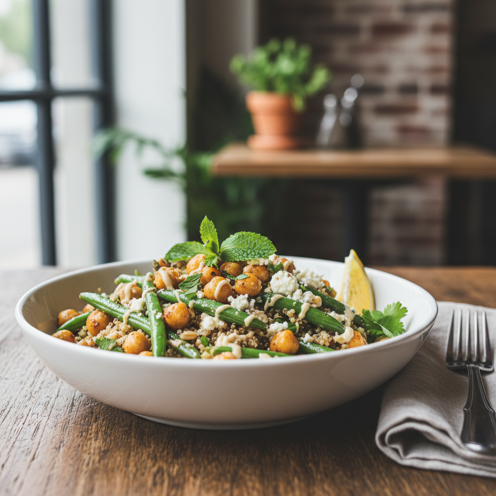 Lemony Grain Bowl with Green Beans, Chickpeas, and Feta