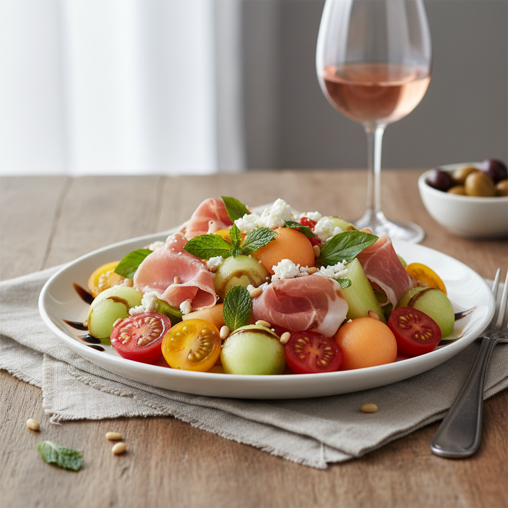 Minted Melon, Tomato & Prosciutto Salad
