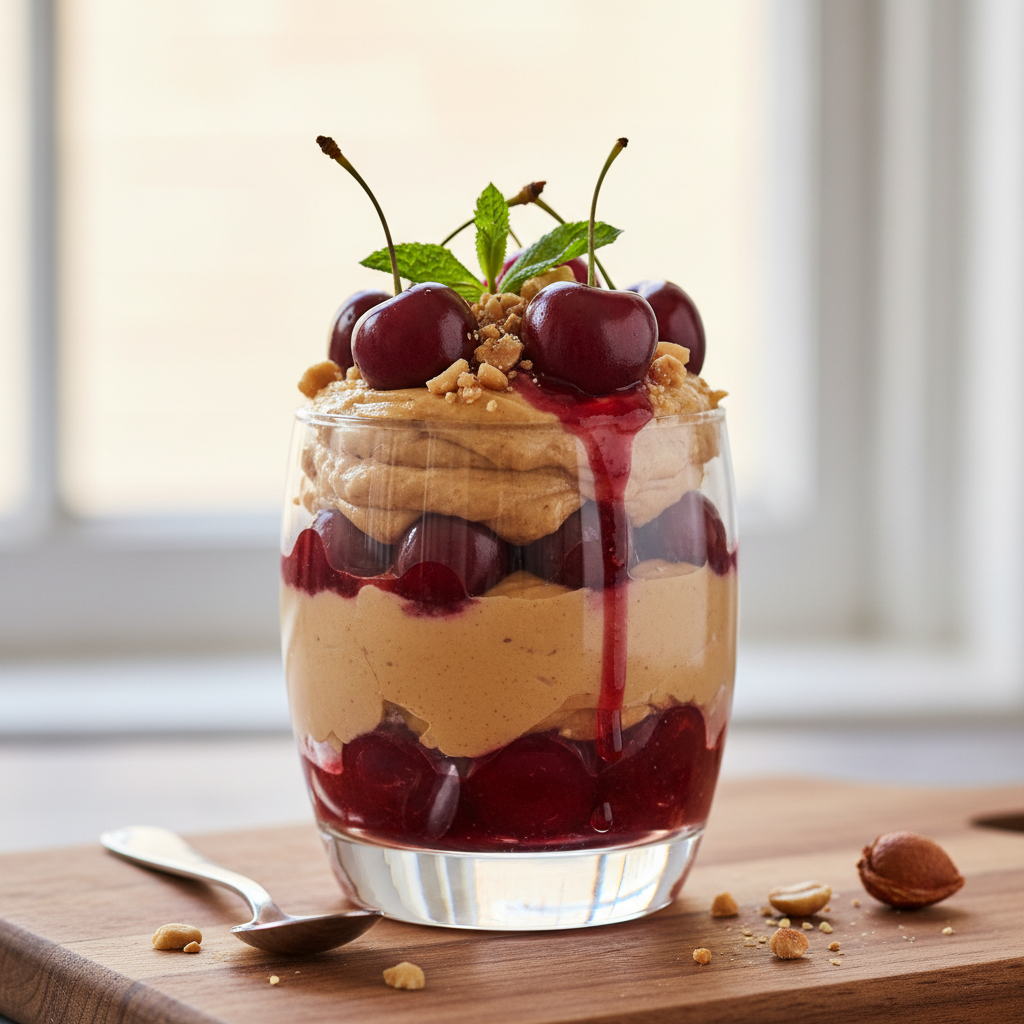 Peanut Butter Parfait with Cherry Compote