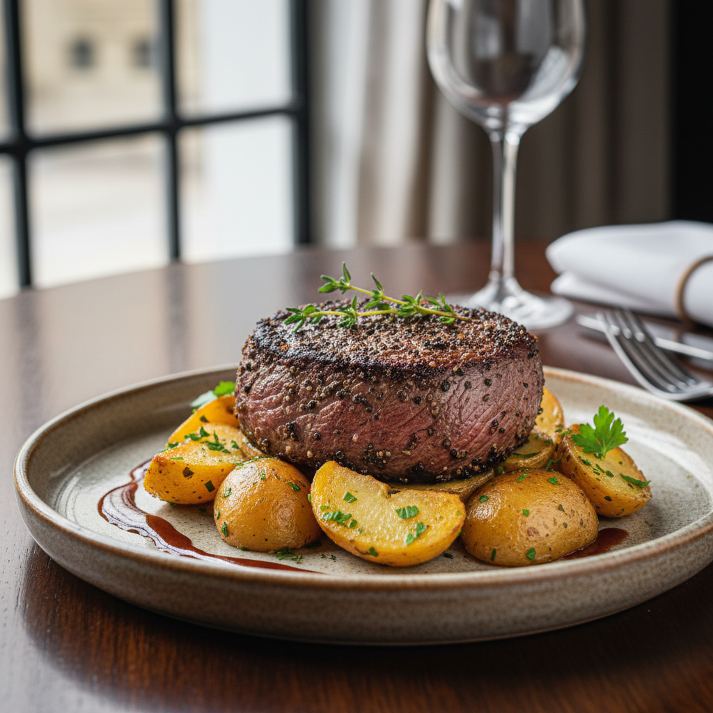 Peppered Fillet Steak with Parsley Potatoes