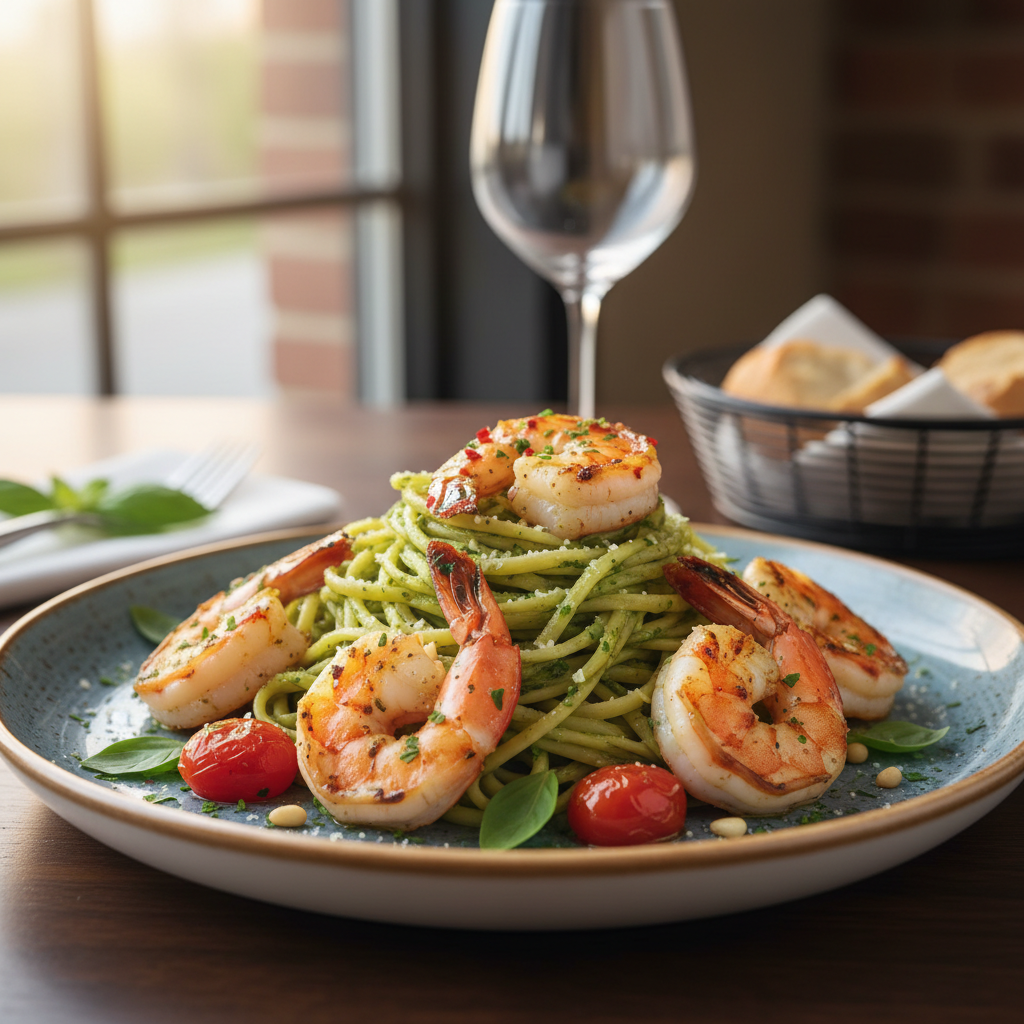 Pesto Pasta with Grilled Shrimp