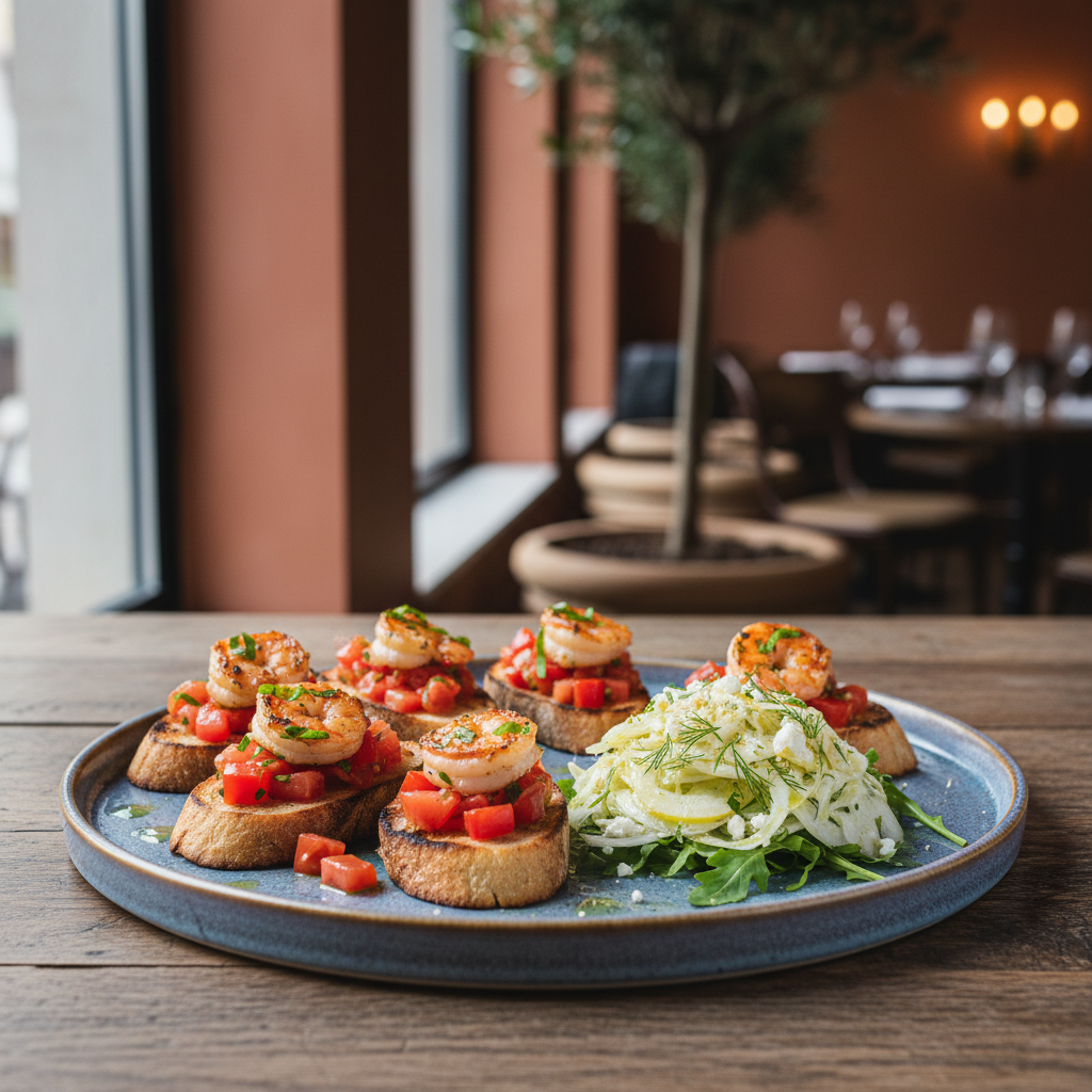 Prawn Bruschetta with Lemony Fennel Salad
