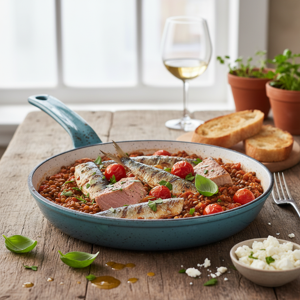 Sardine, Tuna & Lentil Tomato Skillet