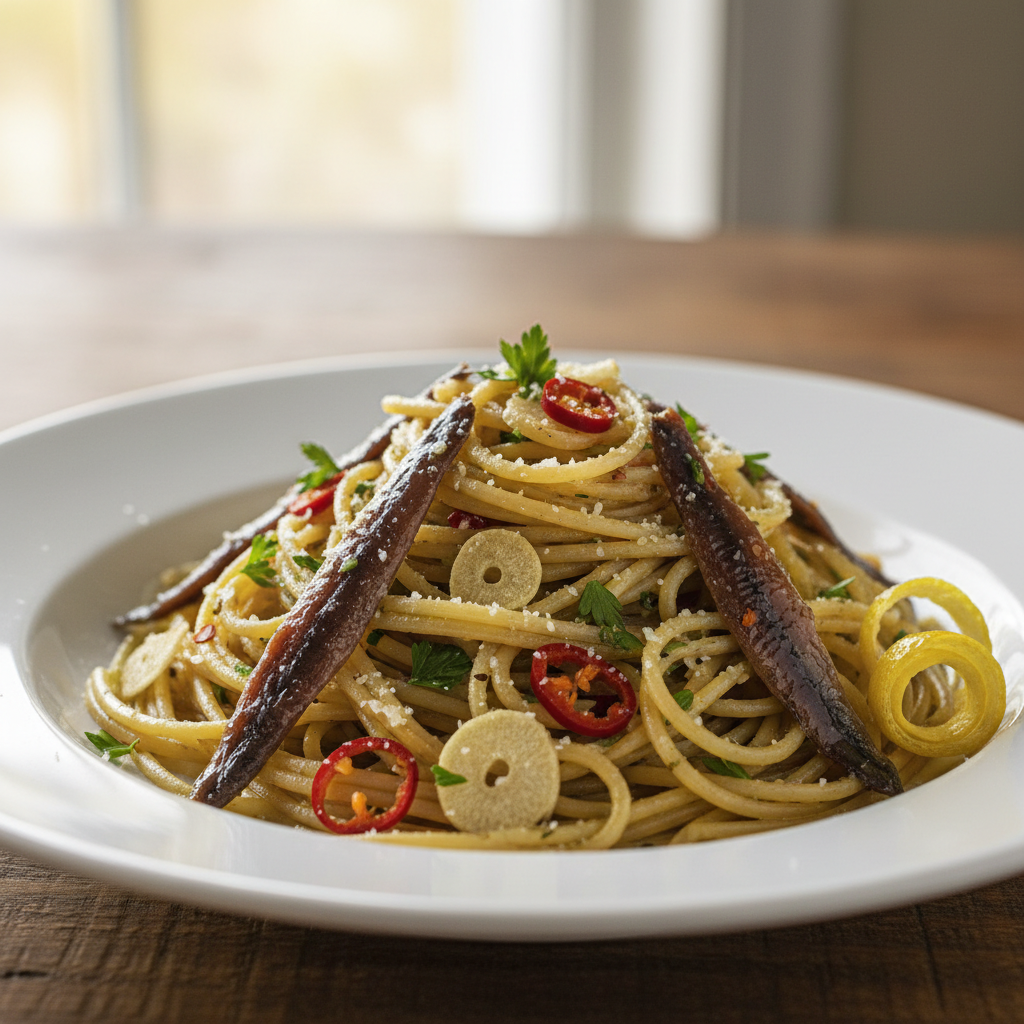 Spaghetti Aglio e Olio with Anchovies