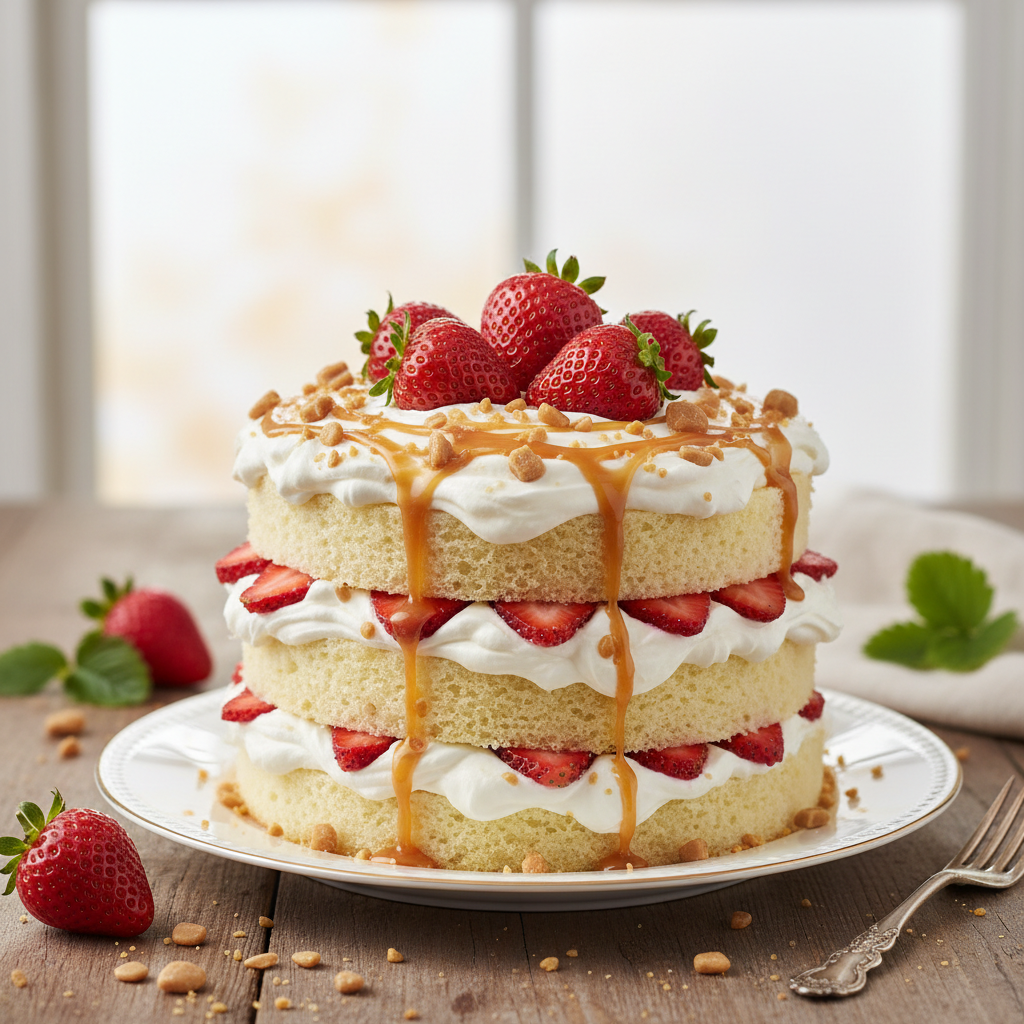 Strawberry & Butterscotch Whipped Cream Cake