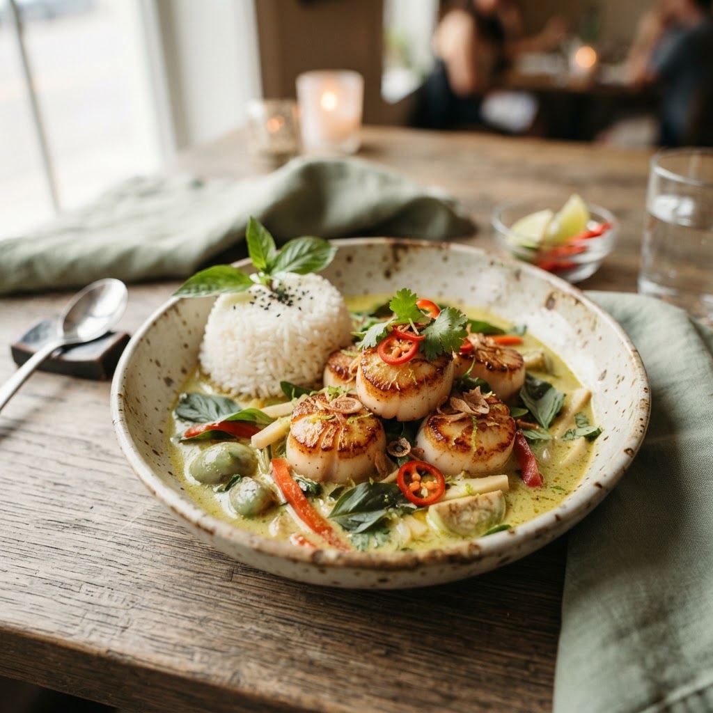 Thai Green Curry with Seared Scallops