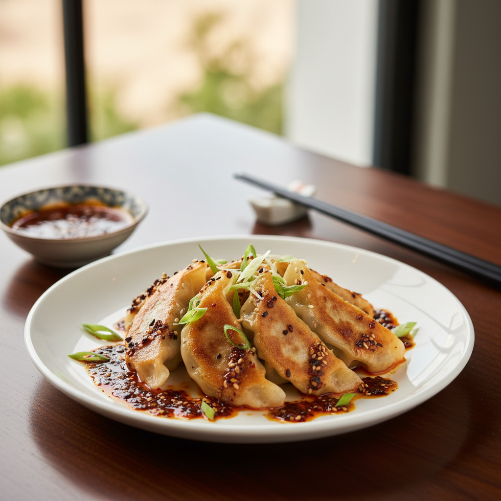 Vegetarian Dumplings with Spicy Sauce