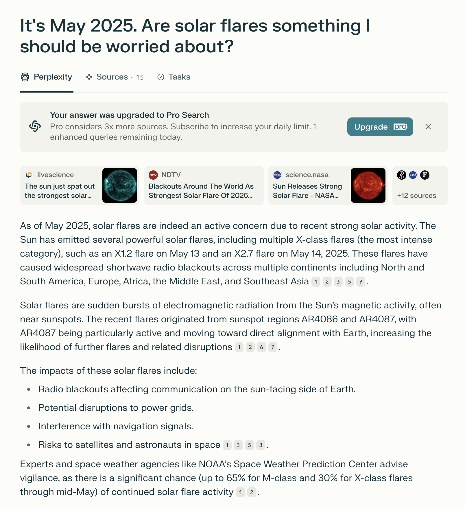 It's May 2025. Are solar flares something I should be worried about?