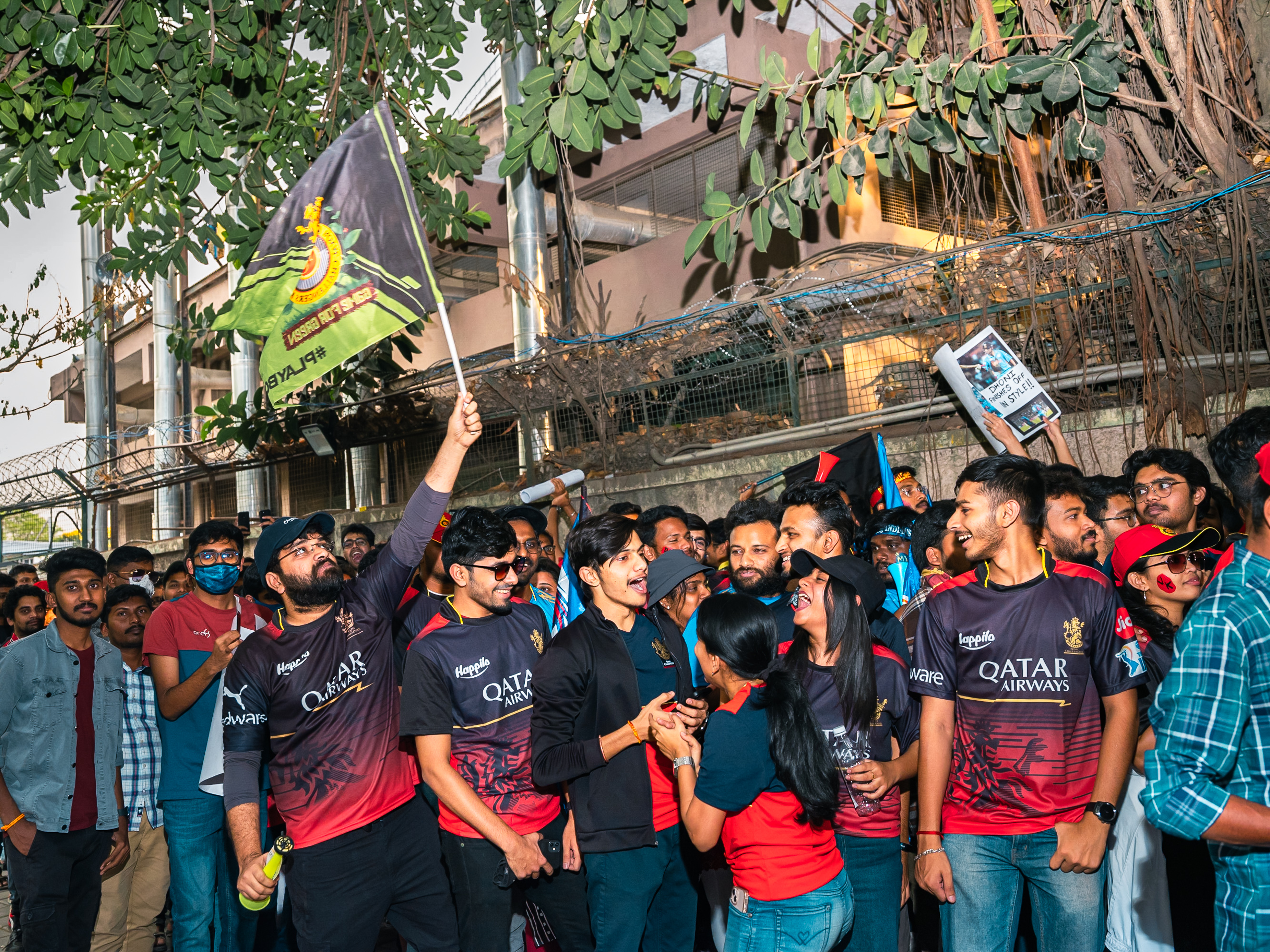Fans queue up outside Chinnaswamy Stadium before the start of an IPL match. Cubbon Park (Purple Line)