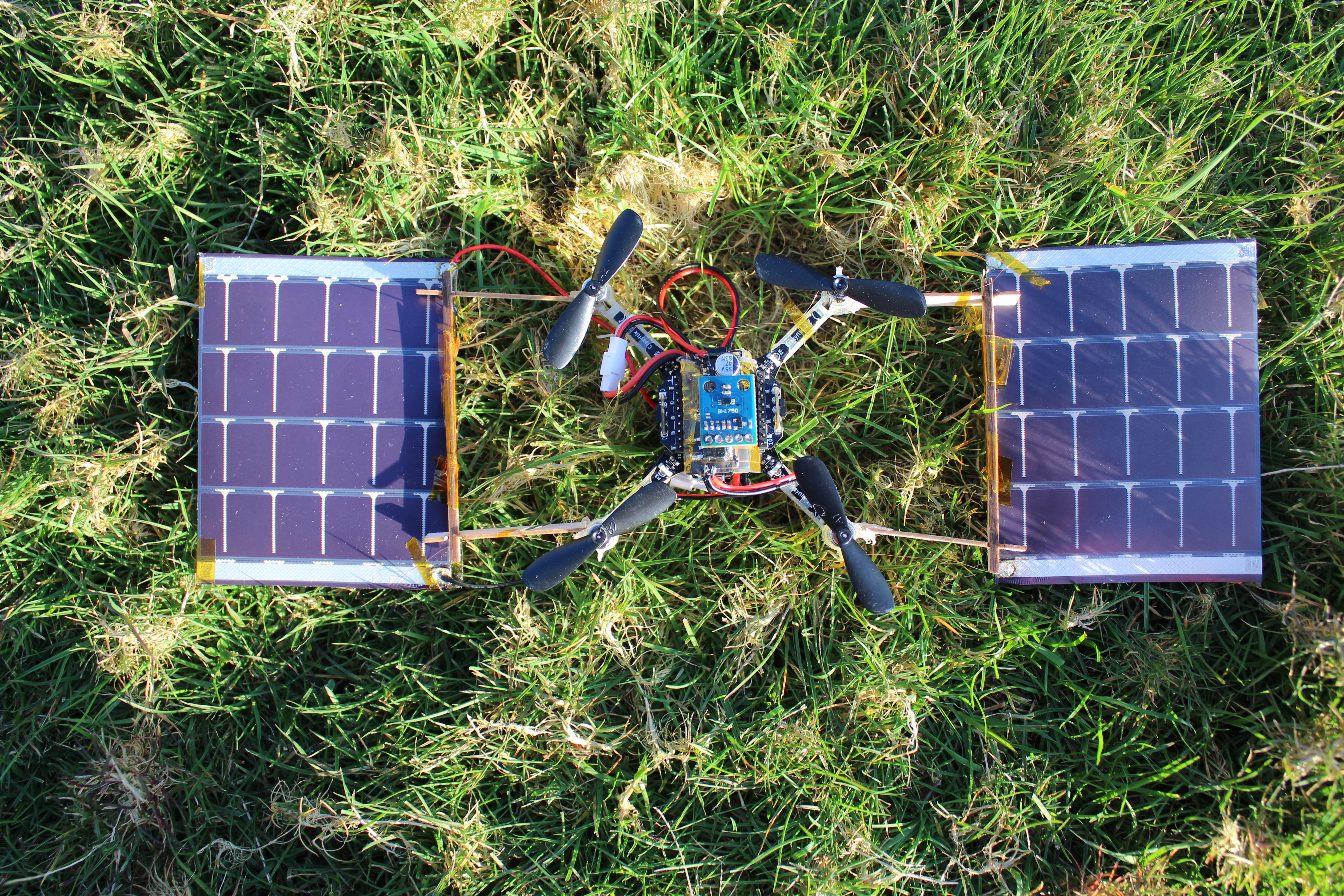 The drone carrying the thin film solar panels and all other components