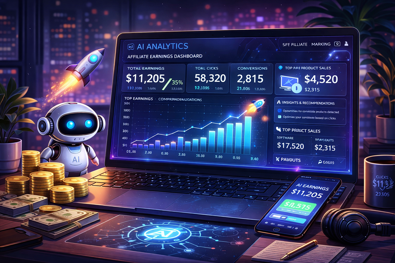 Affiliate earnings dashboard showing commissions and analytics