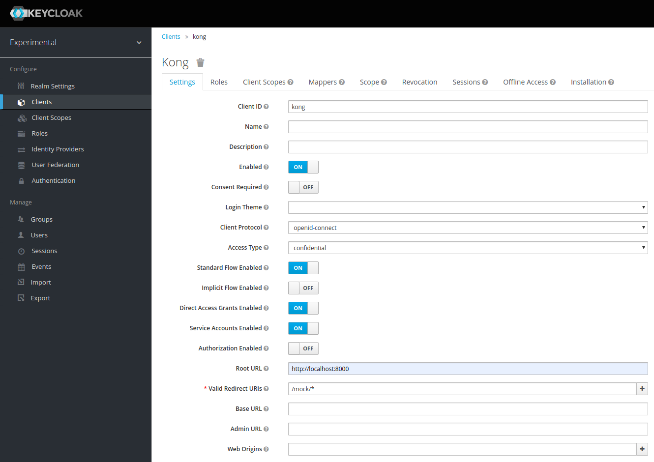 Keycloak client settings