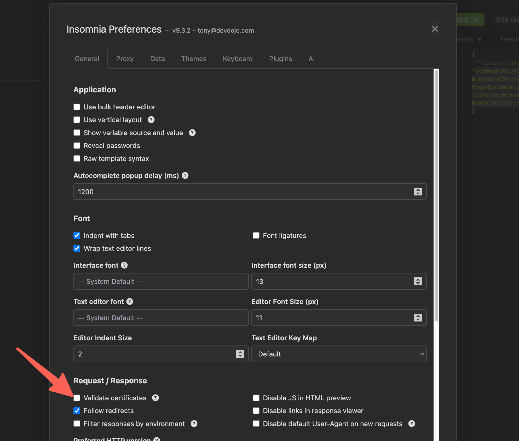 Image of Validate Certificates Checkbox