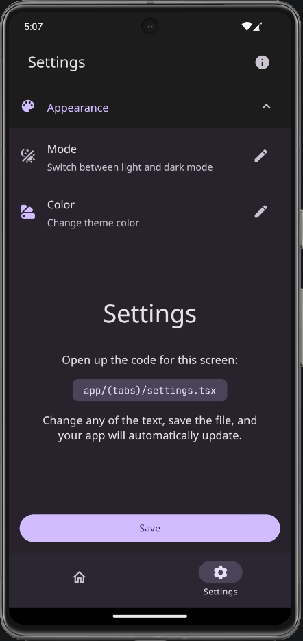 Settings Screen Dark