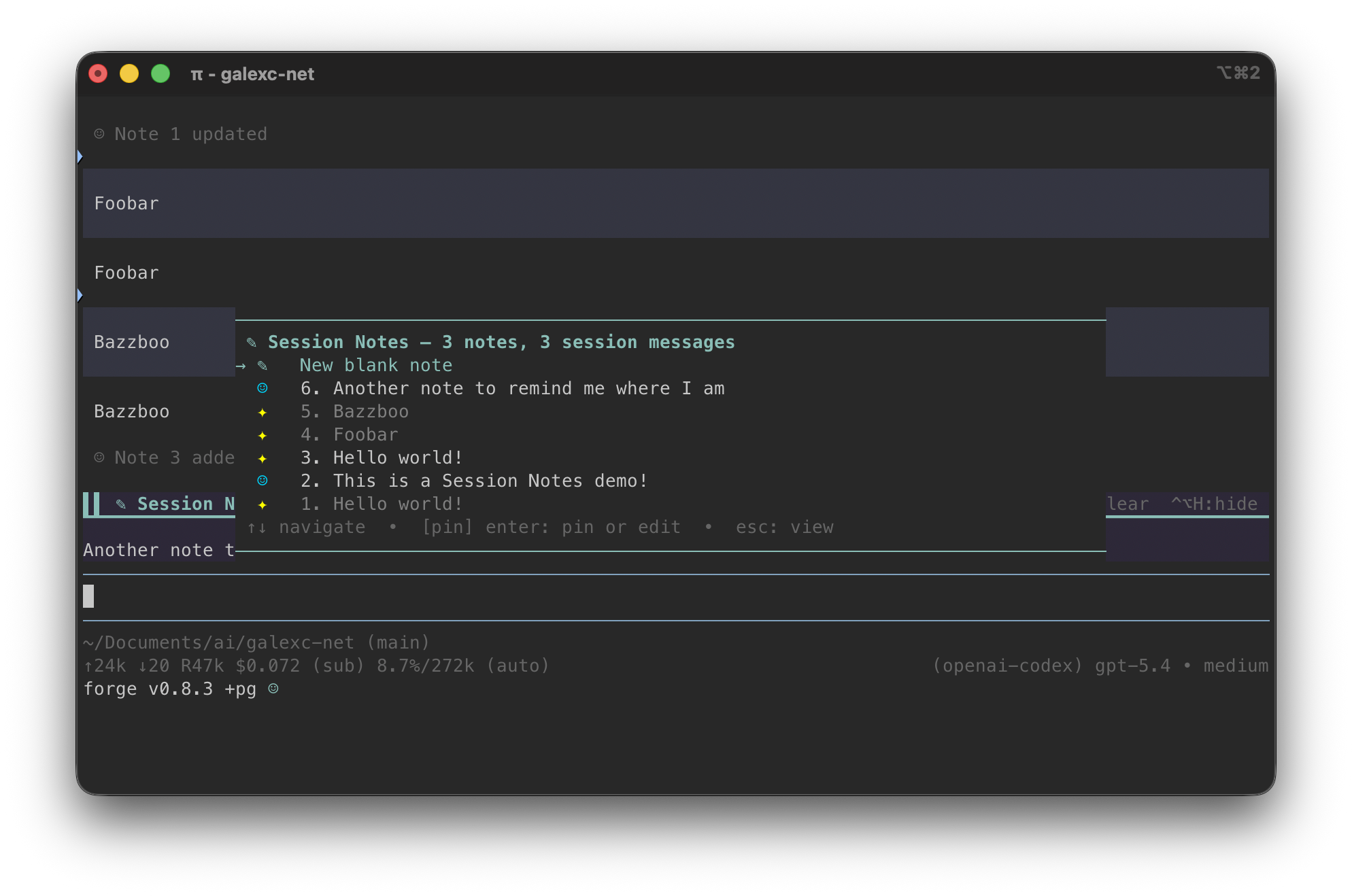 Session Notes timeline picker -- interleaved agent and user notes