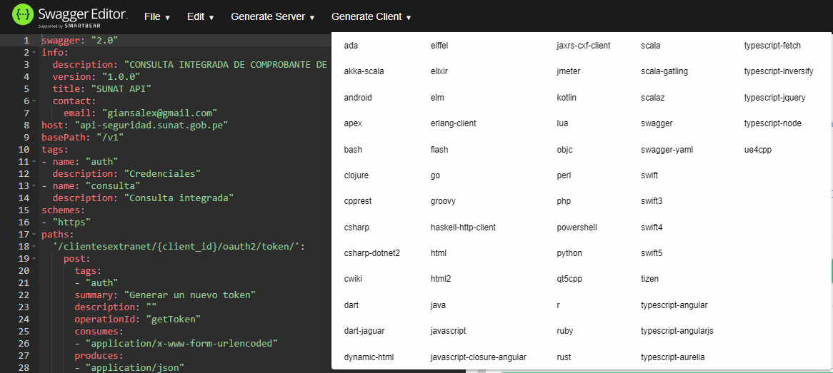 Swagger gen client
