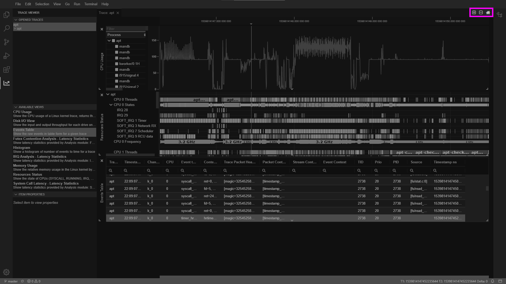 Trace Viewer Toolbar Zoom Buttons