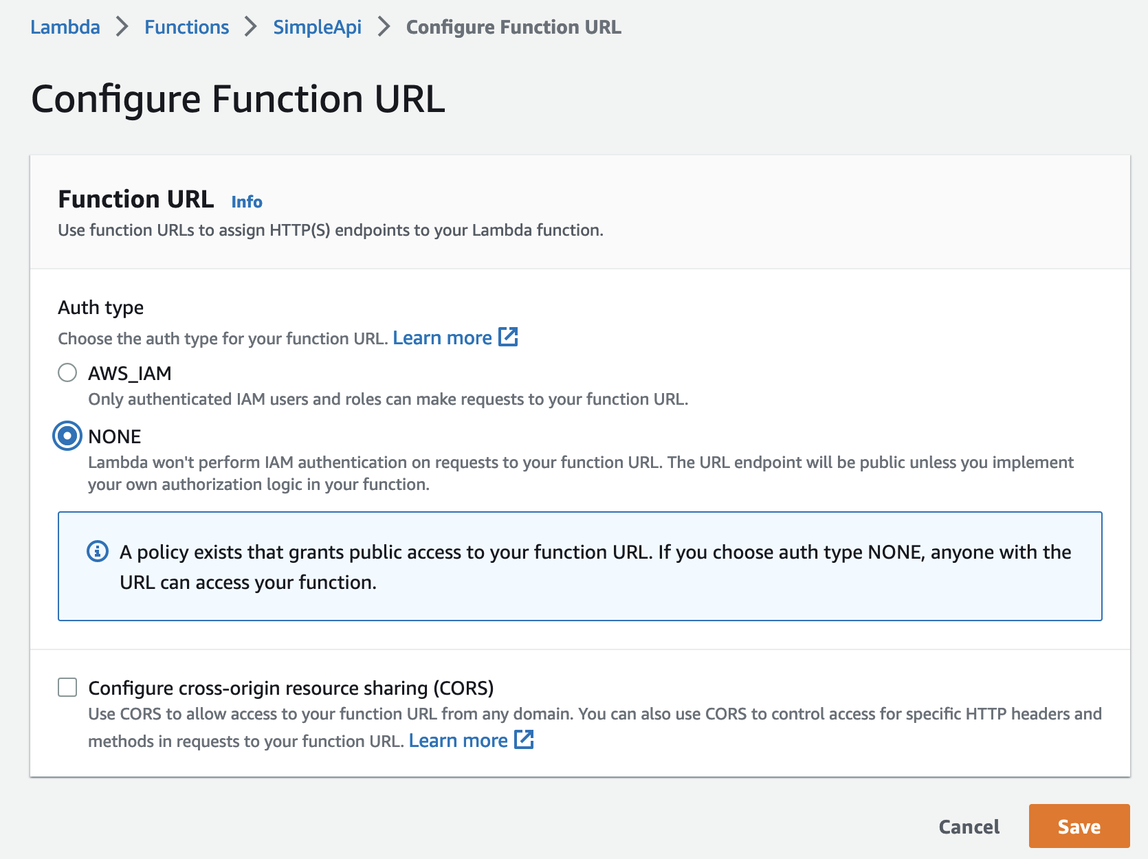 Create Function URL