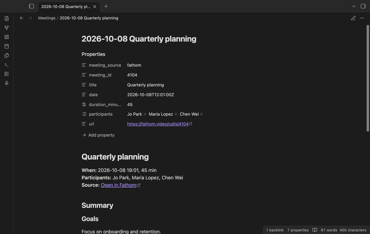 A meeting note with a checked task and an open task