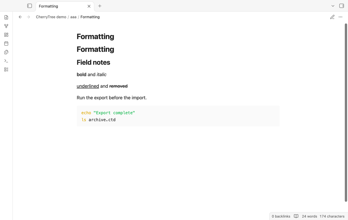Headings, inline styles and shell code after conversion.