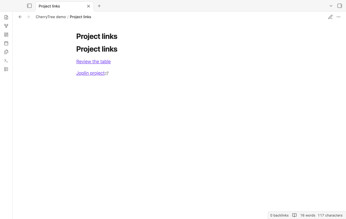 An imported note with a node link and web link.