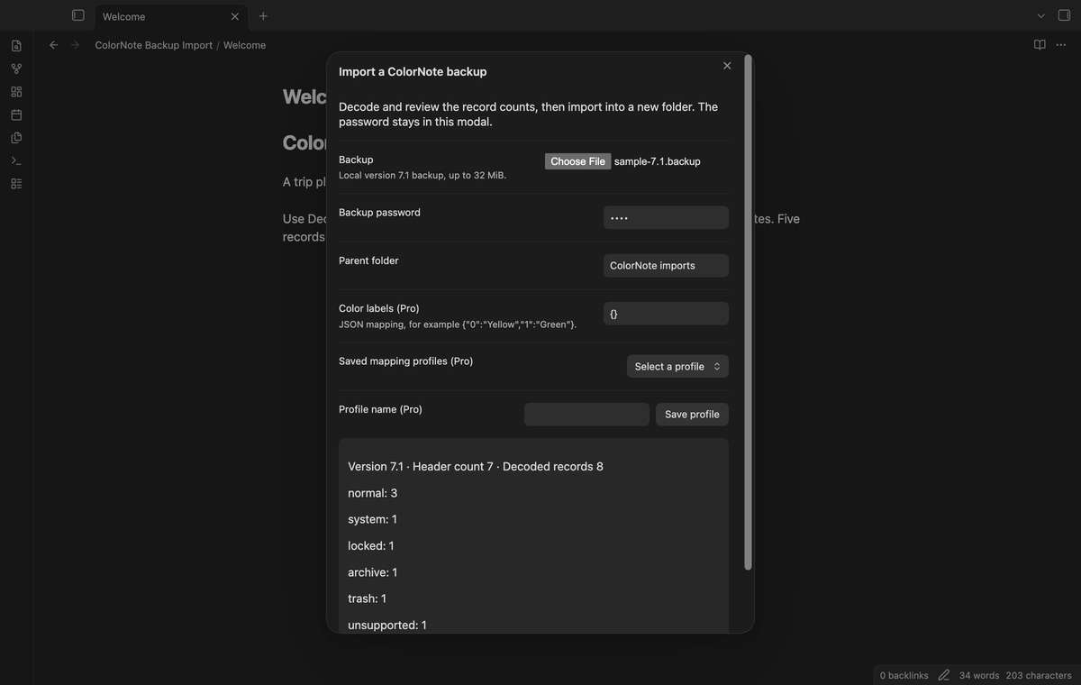 Local backup preview with decoded record counts