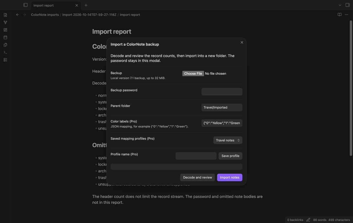 Saved folder and color mapping profile controls