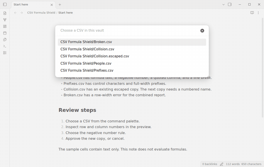 Choose a CSV and change the negative number policy
