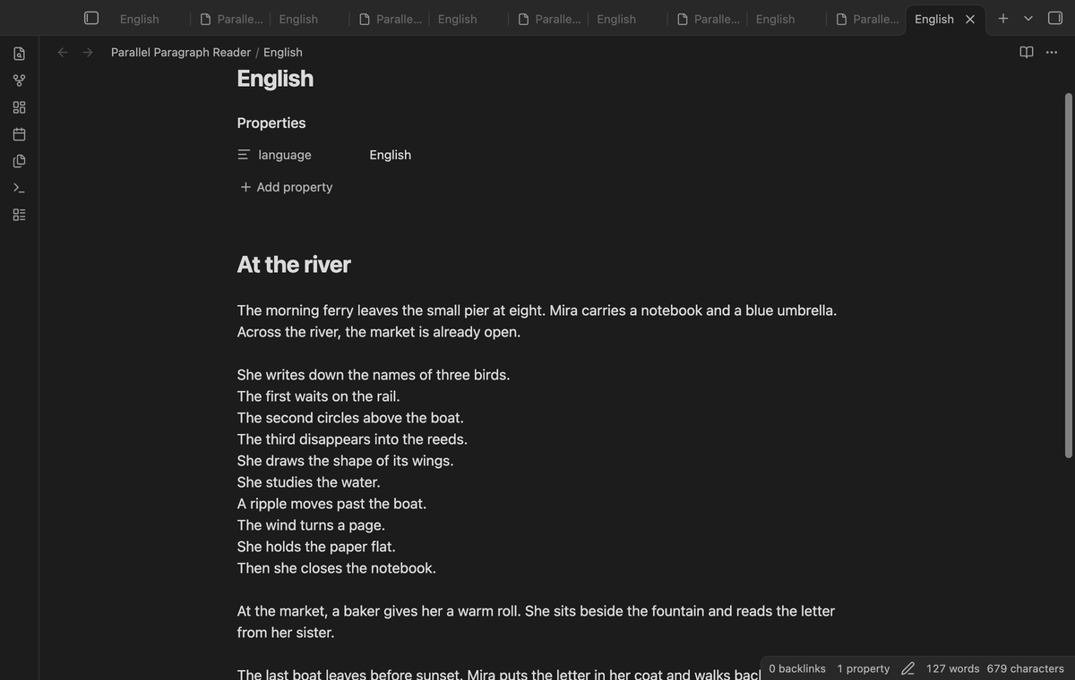 The English source open at a selected paragraph