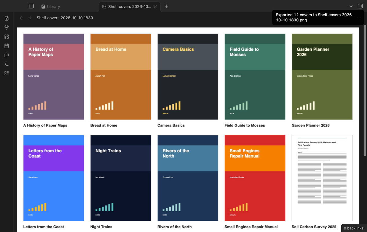 An exported PNG with twelve covers in a grid and the titles under them