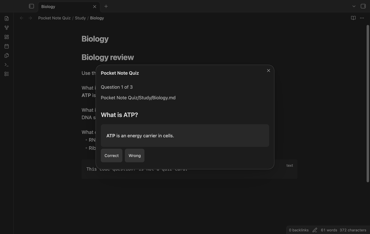 A revealed ATP answer with Correct and Wrong buttons