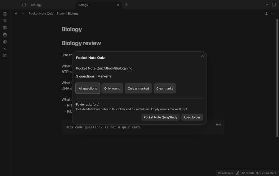 Start a biology quiz, reveal answers, and finish with a score