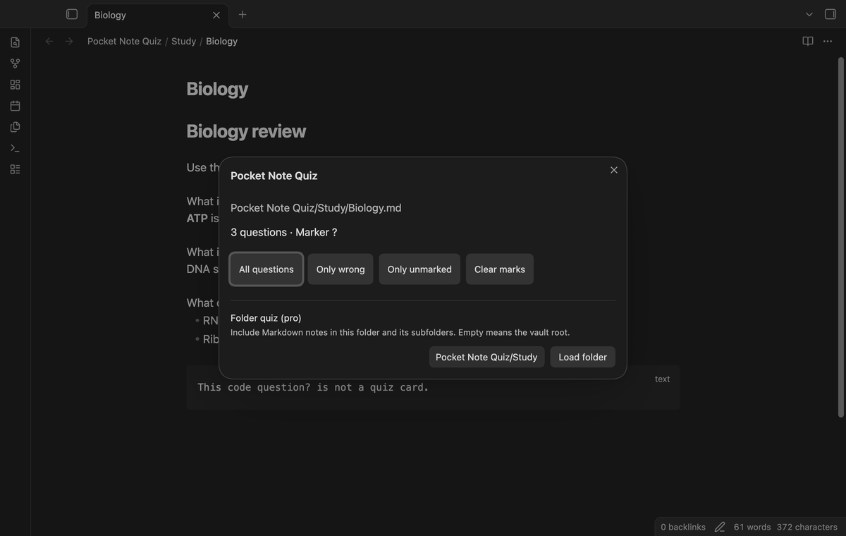The start screen for three biology questions