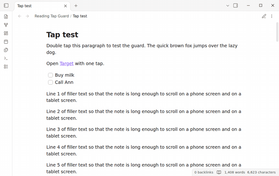 The same note twice. Without the plugin a double tap opens the editor. With the plugin the note stays in Reading view